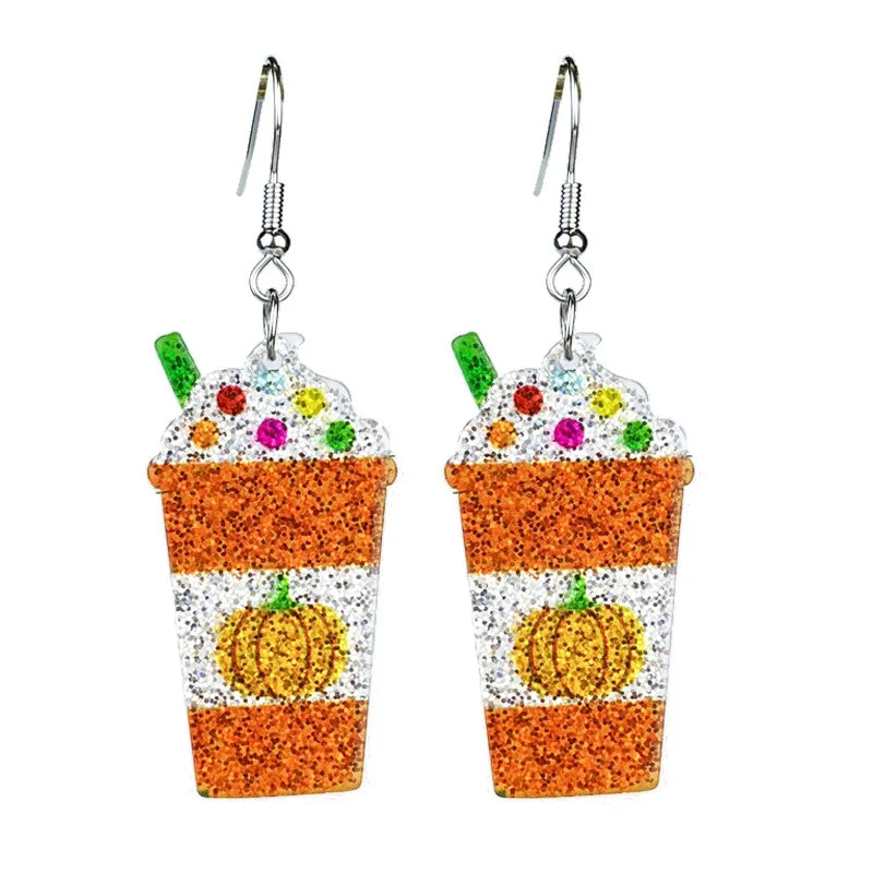 New Autumn Thanksgiving Earrings Turkey Pumpkin Pie Maple Leaf Coffee Sunflower Sparkling Acrylic Earrings Thanksgiving Gift