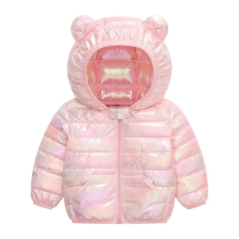 Colorful Fabric Hooded Lightweight Down Jackets  Kids Boys Girls Baby Autumn Winter Warm Outerwear Fashion Coat Casual Clothing