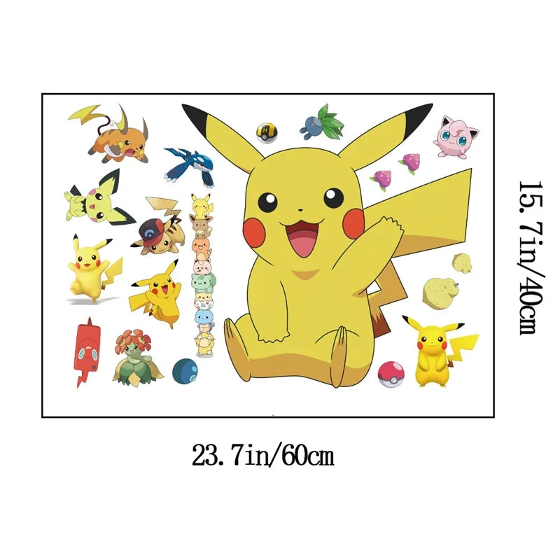 Potdemiel Cartoon Pikachu Wall Stickers For Kid's Room Kindergarten Living Room Bedroom DIY Wall Decoration Poster Bedroom Decor