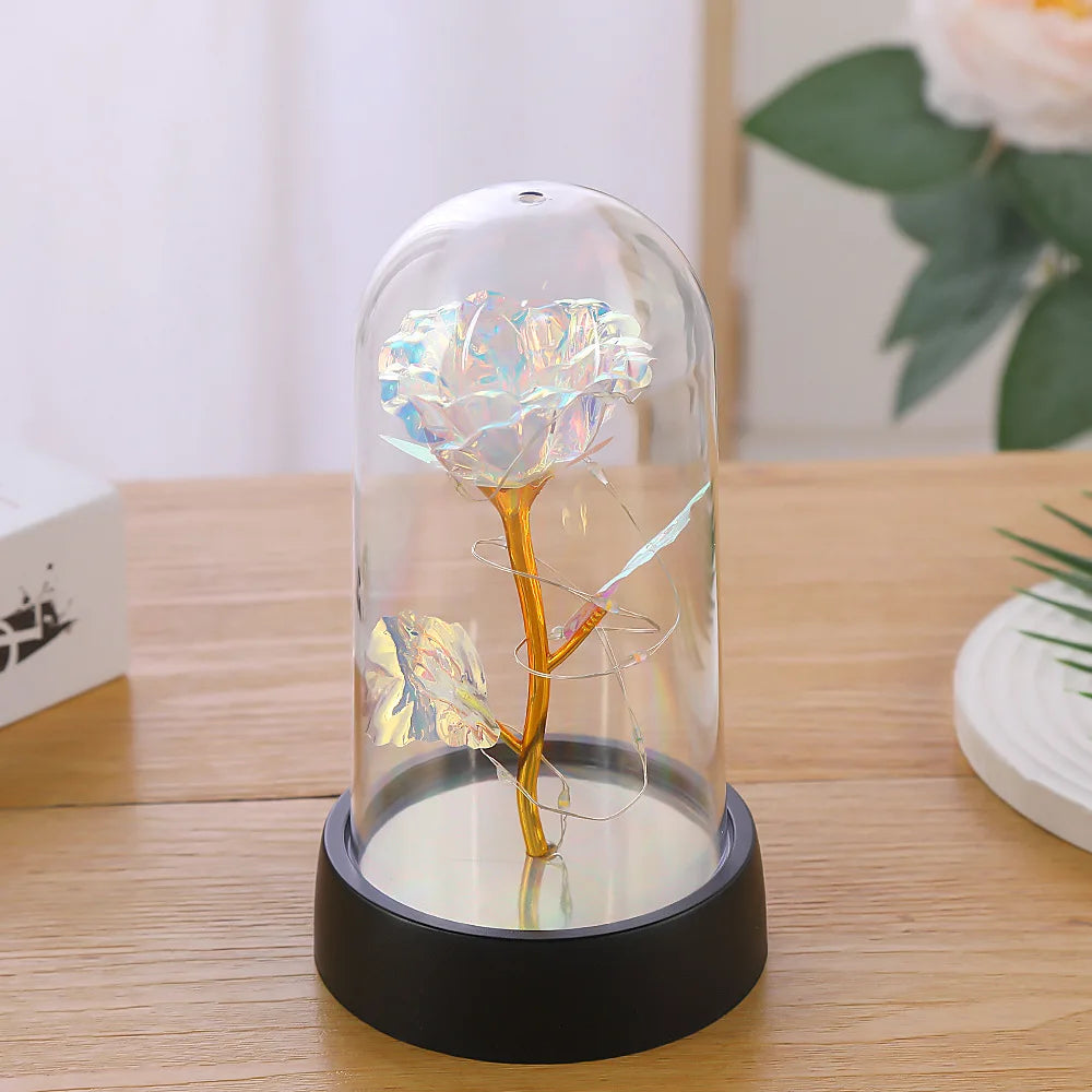 Valentines Day Gift for Girlfriend Eternal Rose LED Light Foil Flower In Glass Cover Mothers Day Wedding Favors Bridesmaid Gift
