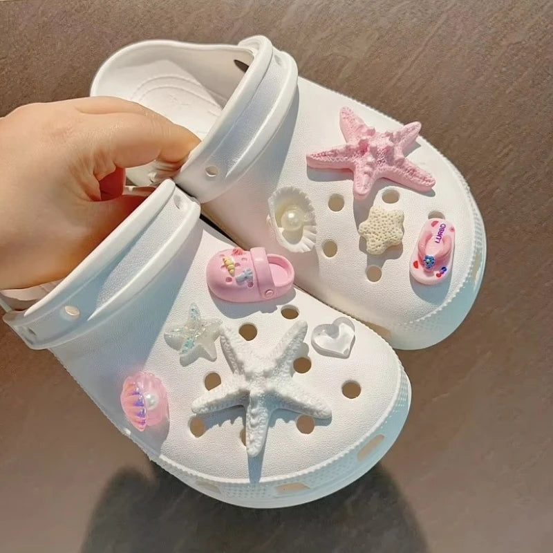 Summer Blue Ocean Theme Beach-Browned Hello Kitty Shoe Charms Starfish Sandal & Clog Decorations Holiday Gift for Women Girls