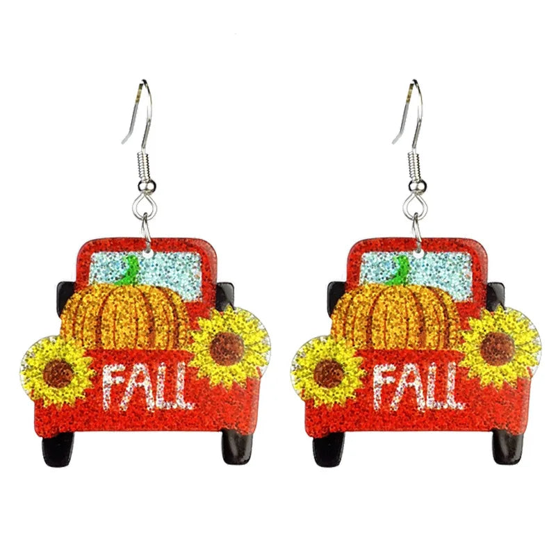 New Autumn Thanksgiving Earrings Turkey Pumpkin Pie Maple Leaf Coffee Sunflower Sparkling Acrylic Earrings Thanksgiving Gift