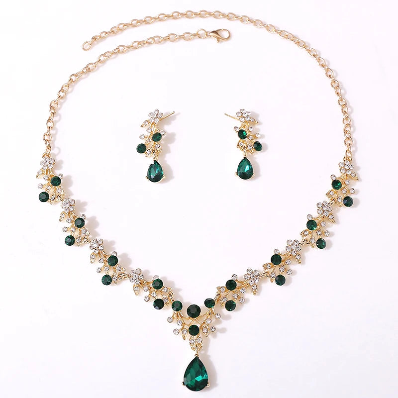 Exquisite Bride Jewelry Sets for Women Luxury Flower Choker Necklace Earrings Set Wedding Dress Bridal Necklace Sets Fashion