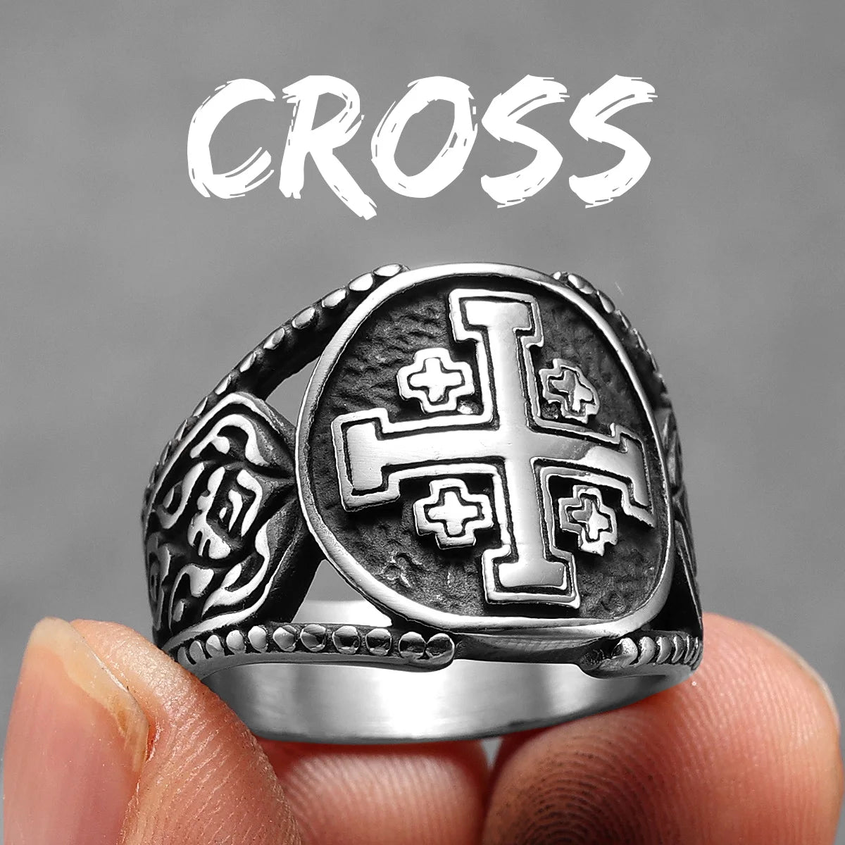 Christian Cross Black Religon Men Rings Stainless Steel Punk Cool Stuff Fashion Accessories Jewelry For Women Gift Wholesale