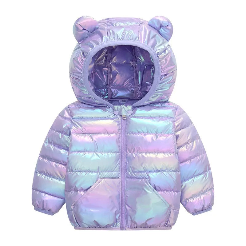 Colorful Fabric Hooded Lightweight Down Jackets  Kids Boys Girls Baby Autumn Winter Warm Outerwear Fashion Coat Casual Clothing