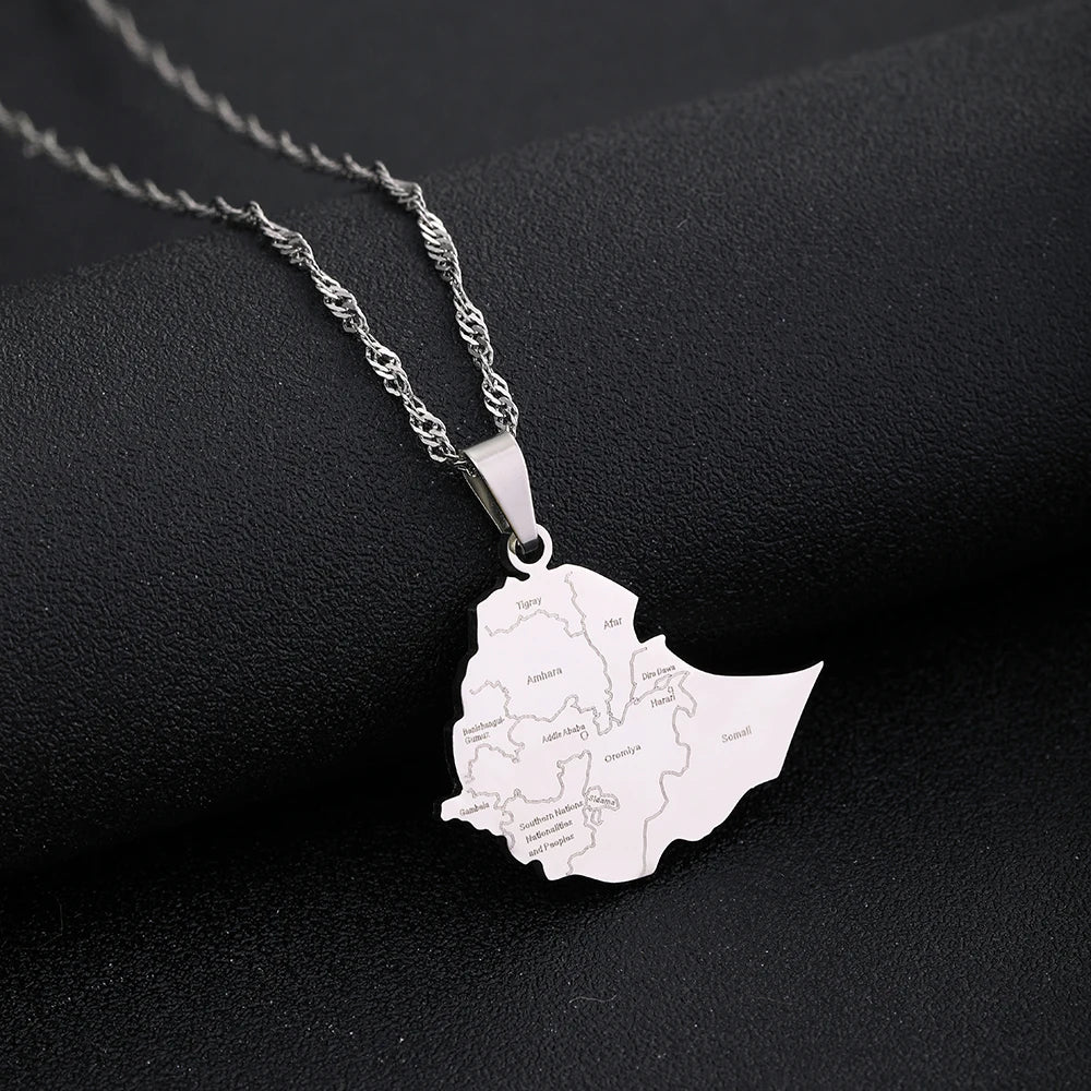 Fashion Ethiopia Map With City Name Pendant Necklaces Women Girls Stainless Steel Ethiopians Birthday Party Jewelry Gifts