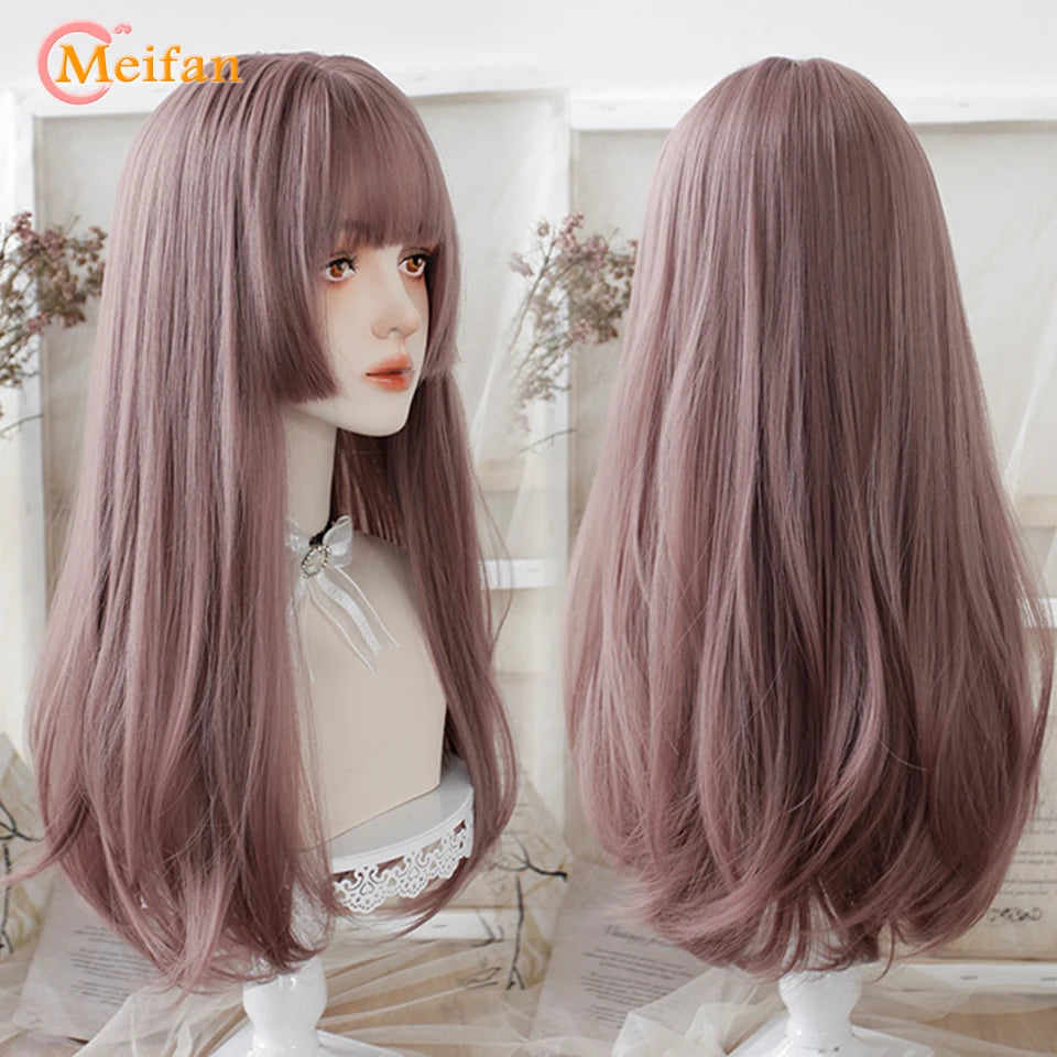 MEIFAN Synthetic Long Straight Lolita Wig with Bang Red Ombre Black Cosplay Party Halloween Christmas Wavy Curly Harajuku Wig