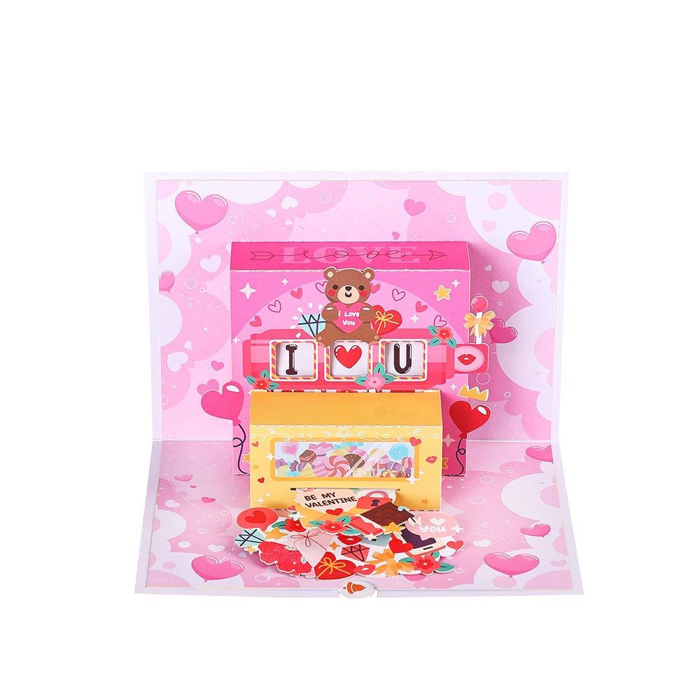 Valentines Day Greeting Card Romantic Cupid Cat Balloon Pop Up 3D Greetings Card Postcard Love Gifts For Couples Wife Lover