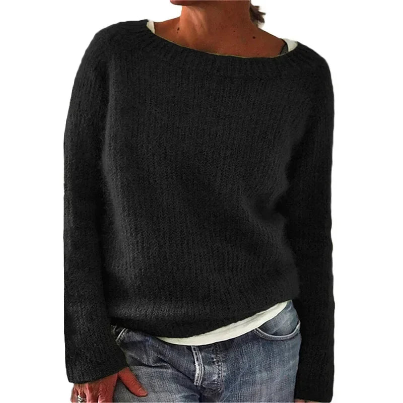 2025 Spring Knitting Oversize Women's Sweater Black O-neck Long Sleeve Loose Warm Sweaters Female Trendy Casual Ladies Clothes