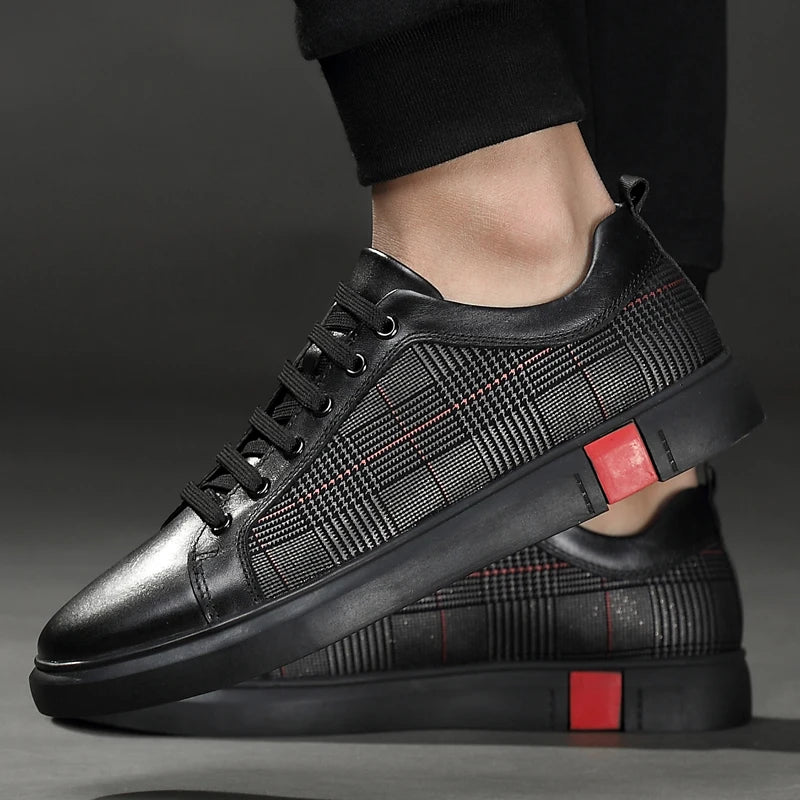 Luxury Brand High End Stripes Outdoor Walking Sneakers Italian Genuine Leather Men's Shoes New Lace Up Designer Casual Shoes