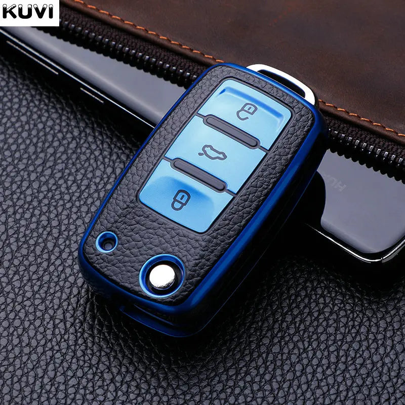 Leather TPU Car Key Case Car Key Full Cover Protection Bag for VW Volkswagen Polo Tiguan Passat Golf Jetta Lavida Skoda Octavia