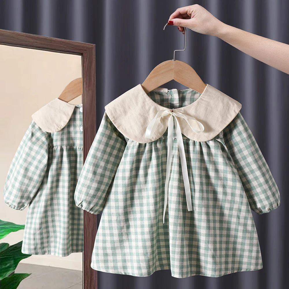 Spring fall toddler kids Girls' Clothes baby Bow Long sleeved Dresses costume for children Girl clothing outer Wear Casual Dress