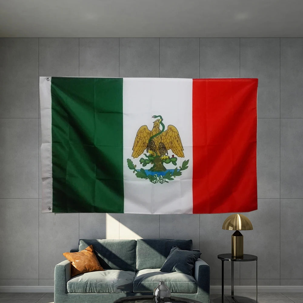 MEXICO National Flag  Country Banner  Periods Graphic Custom Printed Polyester Shaft Cover Brass Grommet