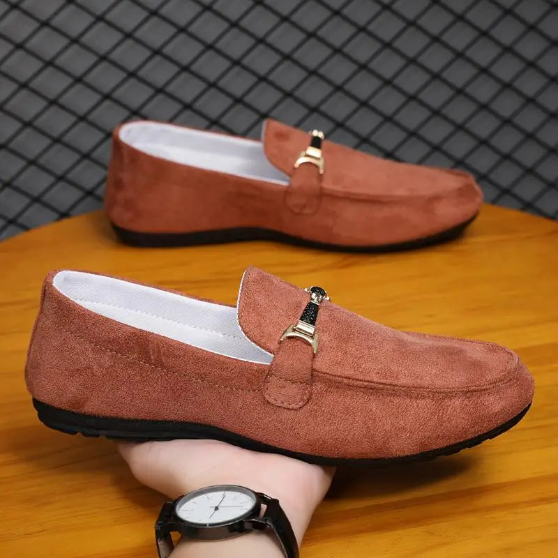 Spring Summer Blue Suede Loafers Men Slip On Soft Moccasins Breathable Flats Driving Shoes Men Leather Casual Shoes Handmade