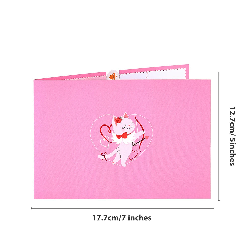 Valentines Day Greeting Card Romantic Cupid Cat Balloon Pop Up 3D Greetings Card Postcard Love Gifts For Couples Wife Lover