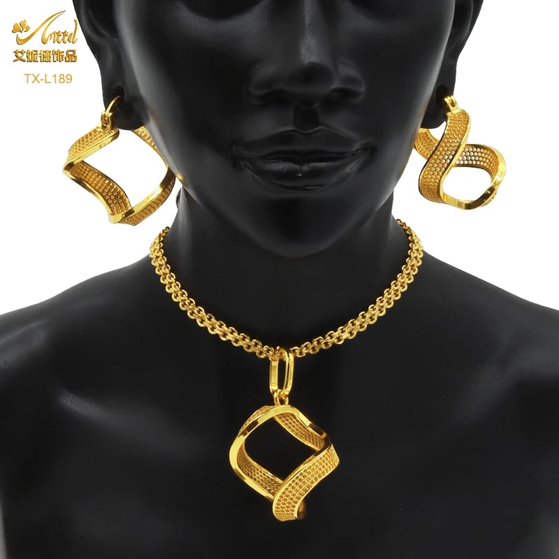 ANIID Nigerian Wedding Jewelry Set Gold Color African Necklace Pendant Sets For Women Wholesale Indian Bridal Jewellery Party