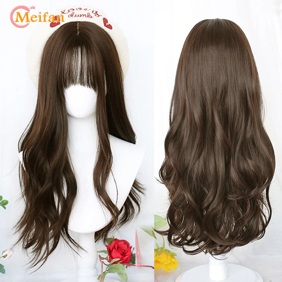 MEIFAN Synthetic Long Straight Lolita Wig with Bang Red Ombre Black Cosplay Party Halloween Christmas Wavy Curly Harajuku Wig