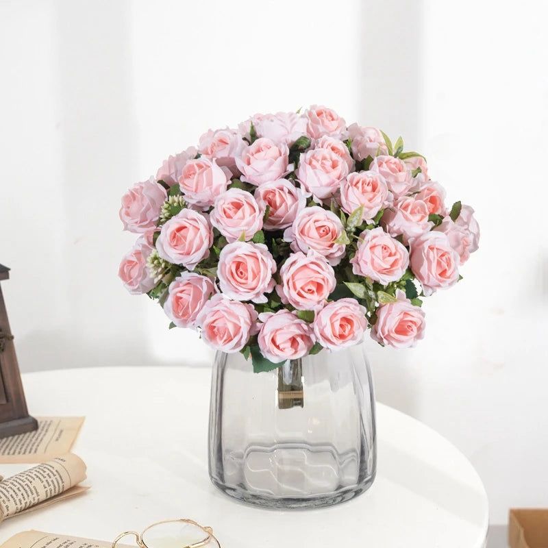 10 Heads Artificial Flowers Scrapbooking Silk Roses Christmas Wedding Party Bouquet Household Products Vases for Home Decoration