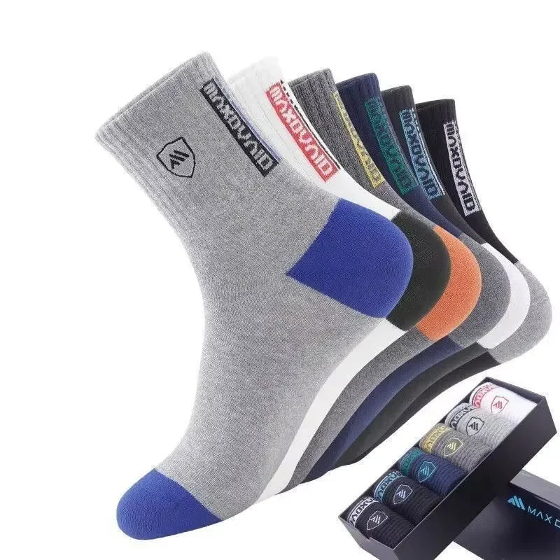 5 Pairs Men's Mid-Calf Socks Cotton Breathable Warm Sports Socks Autumn Winter Sweat-Absorbing Long Casual Trendy Style
