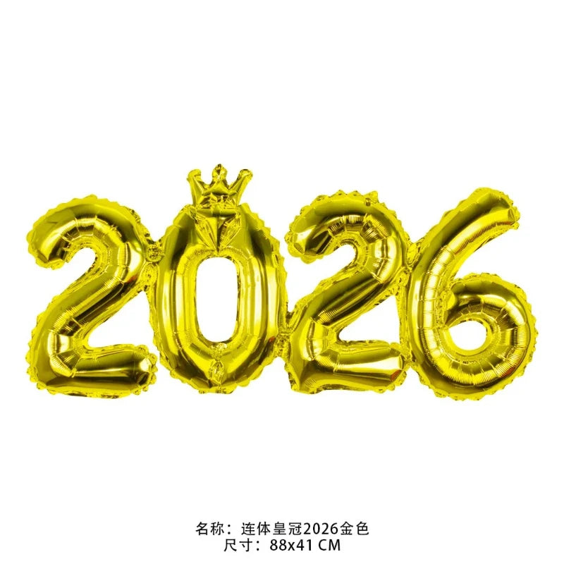 2026 Gold Crown Foil Number Balloons for 2026 New Year Christmas Eve Festival Party Supplies Decorations Christmas Home Decor