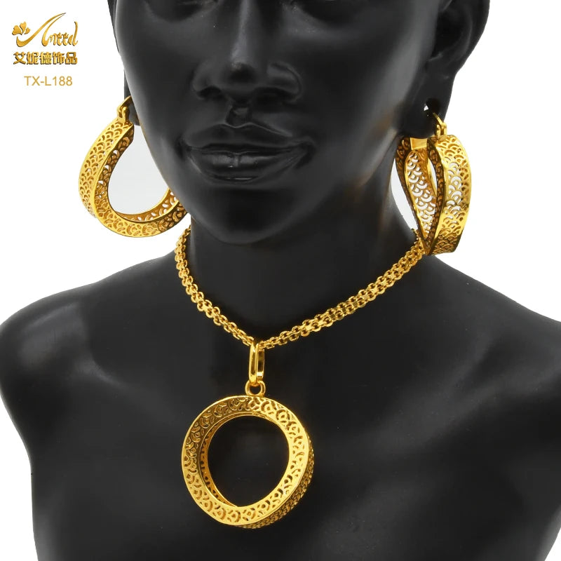 ANIID Nigerian Wedding Jewelry Set Gold Color African Necklace Pendant Sets For Women Wholesale Indian Bridal Jewellery Party