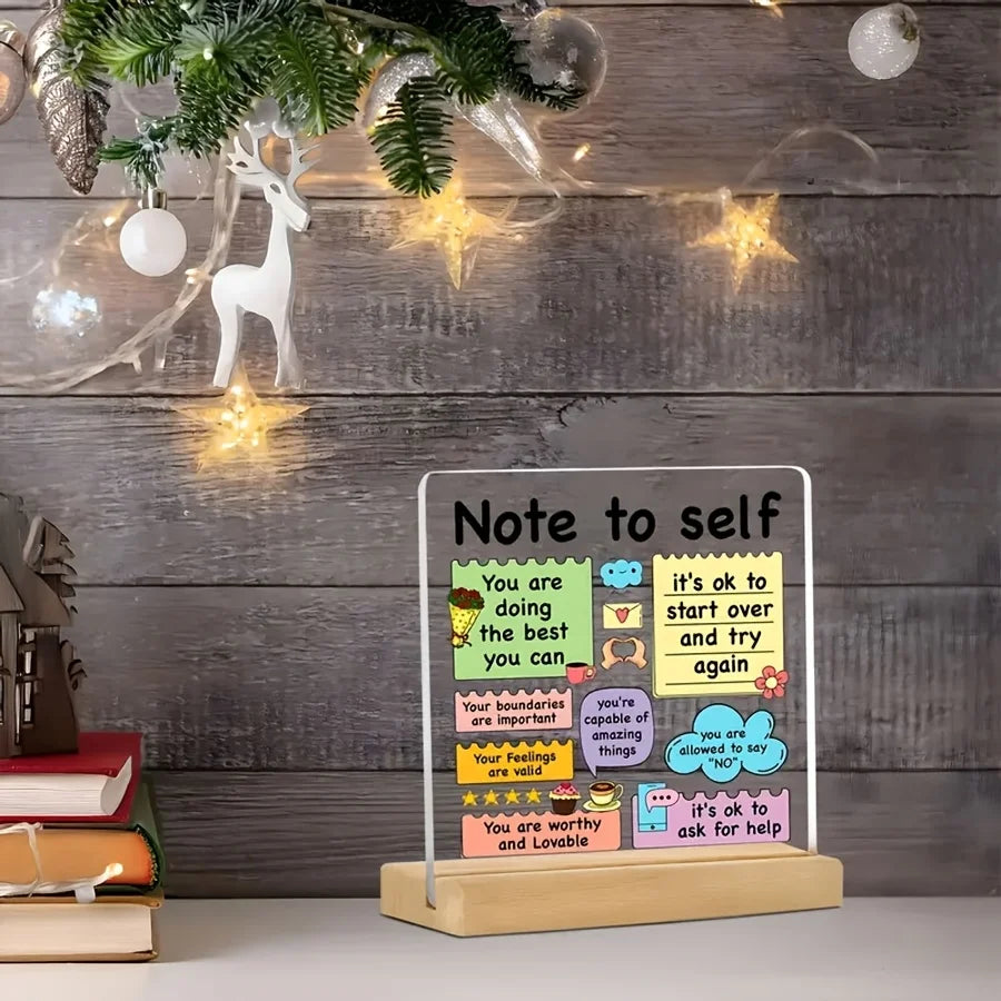Decorative Sign with Wooden Base Inspirational Acrylic Positive Affirmation Self-love Reminder School Colorful Encouraging Note