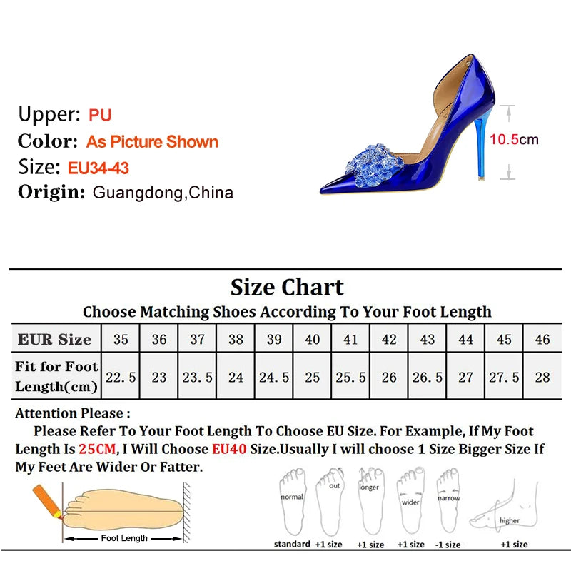 Blue Green Red Heels 10.5cm Women's Shoes Side Hollowed Out Heels Shallow Mouth Lady Pumps Rhinestone Bow Stiletto Banquet Shoes