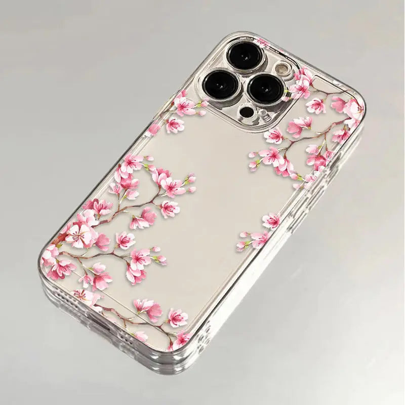 Cherry Blossom Phone Cases For iPhone 16 15 14 13 12 11 Pro Max XR 8 7 Plus 13 12 Mini Soft Transparent Cover