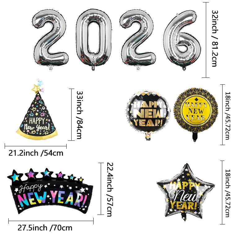 2026 Happy New Year Aluminum Foil Balloons New Year Hat Balloon Party Decoration Arrangement Ballons Baloon Supplies