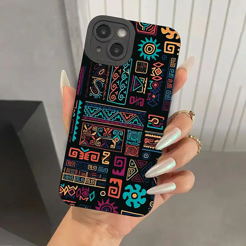 Bohemian Style Patterned TPU Phone Case For iPhone 16 15 14 12 11 13 Pro 15Pro 14Pro Max Mini X XS XR Max SE2 7 8 Plus Cover