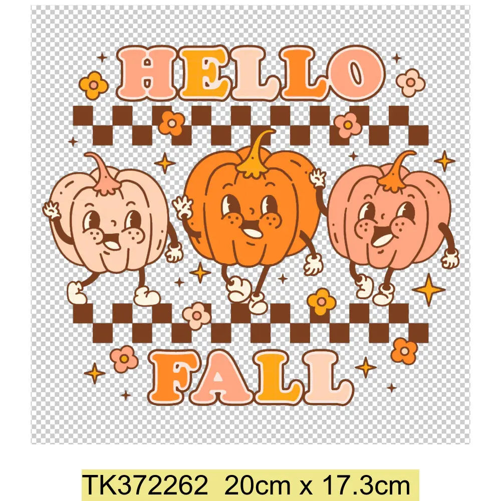 Retro Printing Thanksgiving Iron on Transfers Patches Pumpkin Autumn Heat Transfer Stickers for Clothes Heat Transfers Patches