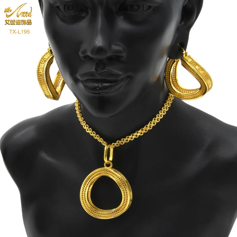 ANIID Nigerian Wedding Jewelry Set Gold Color African Necklace Pendant Sets For Women Wholesale Indian Bridal Jewellery Party