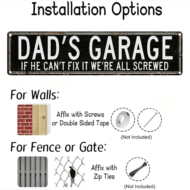 Funny Dad Garage Sign - "If He Can’t Fix It We’re All Screwed" Aluminum Metal Plaque for Workshop, Man Cave & Father's Day Gift