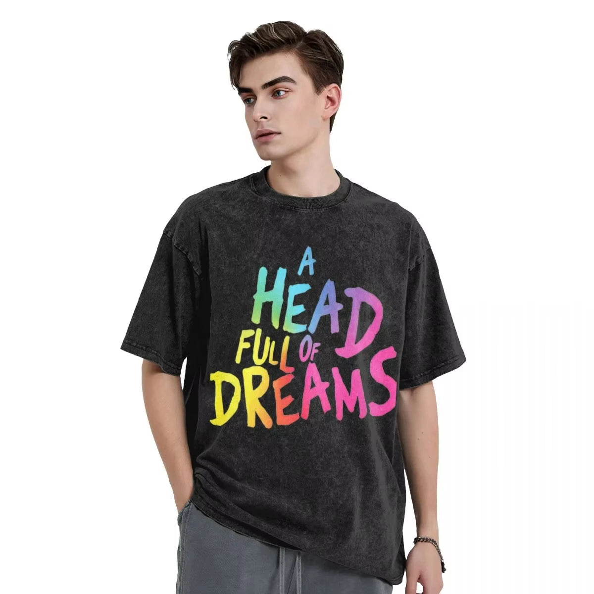 Head Full of Dreams Washed T Shirts Streetwear Novelty T-Shirt Coldplays World Tour 2024 Tee Shirt 100% Cotton High Street