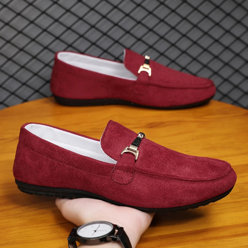 Spring Summer Blue Suede Loafers Men Slip On Soft Moccasins Breathable Flats Driving Shoes Men Leather Casual Shoes Handmade