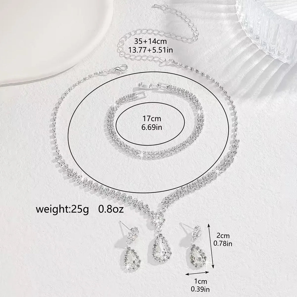 Wedding Jewelry Set for Women, Earrings, Necklace, Bracelet, Three-Piece Bridal Jewelry Set, Luxurious and High-End Accessories