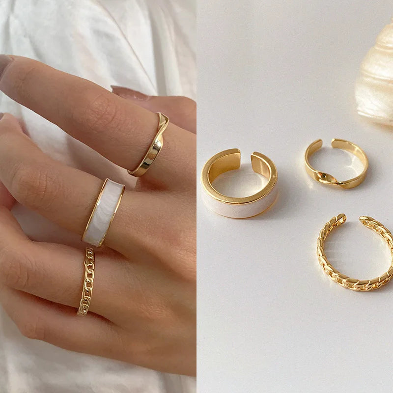 3pcs/set Rings Set for Women Adjustale Rings Set bague femme anillos para hombre Gold Color Twisted Design Rings Set Jewelry