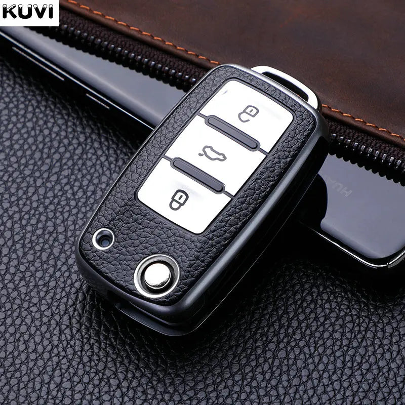 Leather TPU Car Key Case Car Key Full Cover Protection Bag for VW Volkswagen Polo Tiguan Passat Golf Jetta Lavida Skoda Octavia