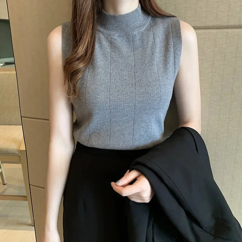 Spring Women Knitted Green Tank Tops Women Thin Tops Basic Casual Tank Tops O-neck Tees Sleeveless Tops For Women