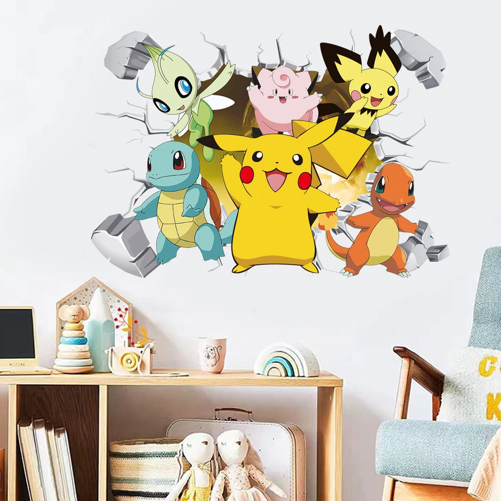 Potdemiel Cartoon Pikachu Wall Stickers For Kid's Room Kindergarten Living Room Bedroom DIY Wall Decoration Poster Bedroom Decor