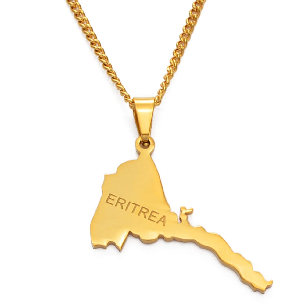 Anniyo Eritrea Map Pendant Necklaces Chain Women Men/Map of Eritrea Gold Color Jewelry African Necklace Ethiopia #050321