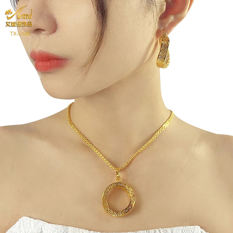 ANIID Nigerian Wedding Jewelry Set Gold Color African Necklace Pendant Sets For Women Wholesale Indian Bridal Jewellery Party