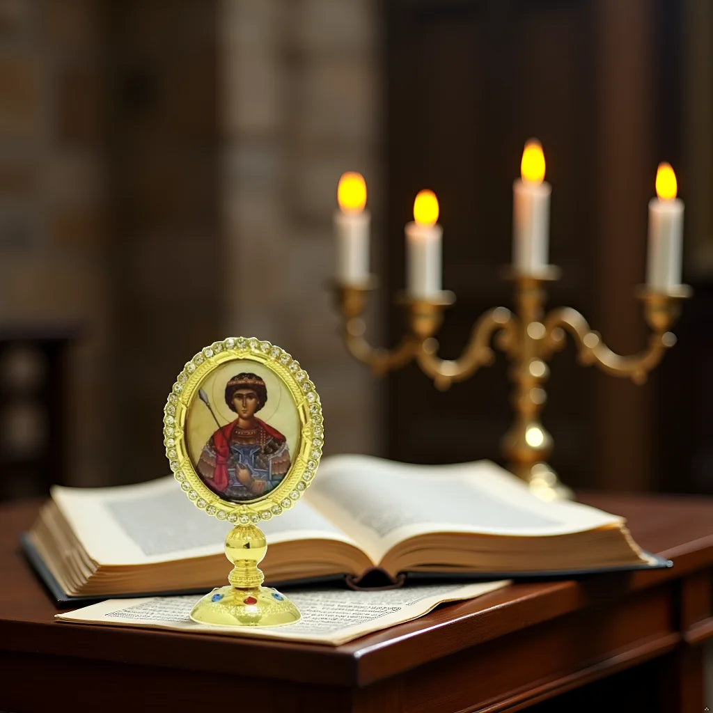 Orthodox Icon Ornament, Orthodox Car Dashboard Decoration, Zinc Alloy Gold Plated, Church Altar, Religious Ceremony