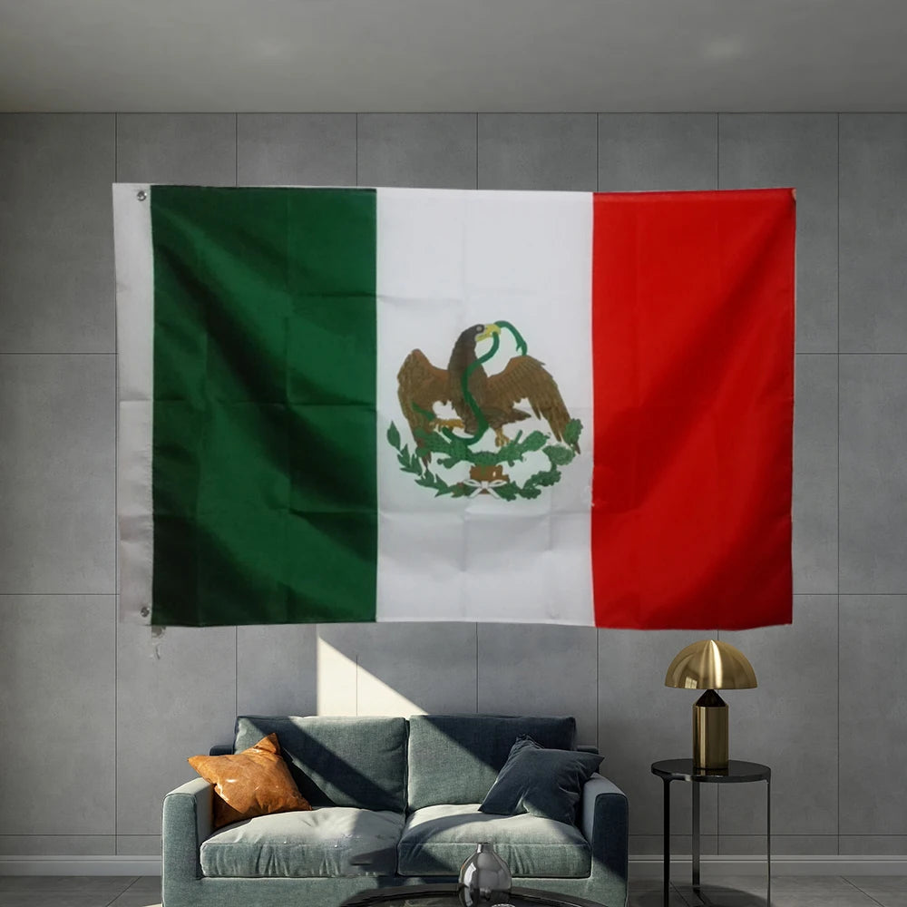 MEXICO National Flag  Country Banner  Periods Graphic Custom Printed Polyester Shaft Cover Brass Grommet
