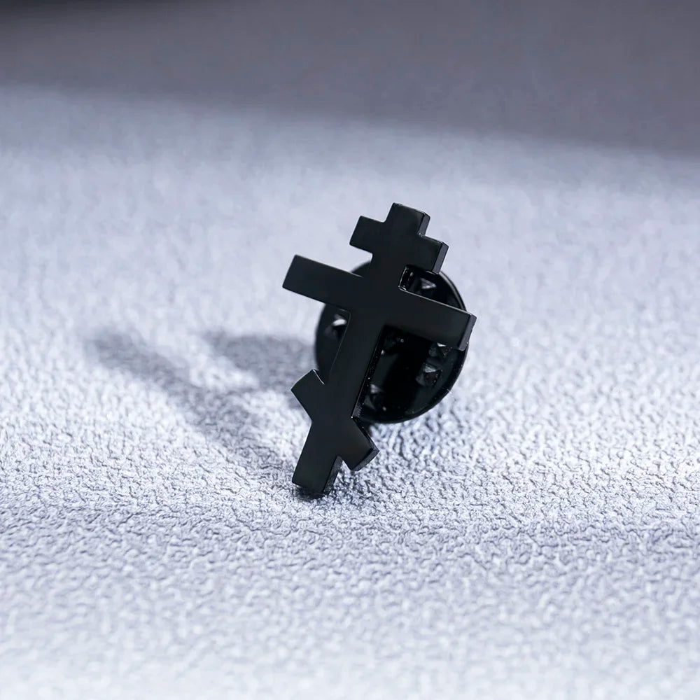 Orthodox Cross Brooch for Men Stainless Steel Pins Jewelry Jesus Faith Suit Badge Wedding Accessories