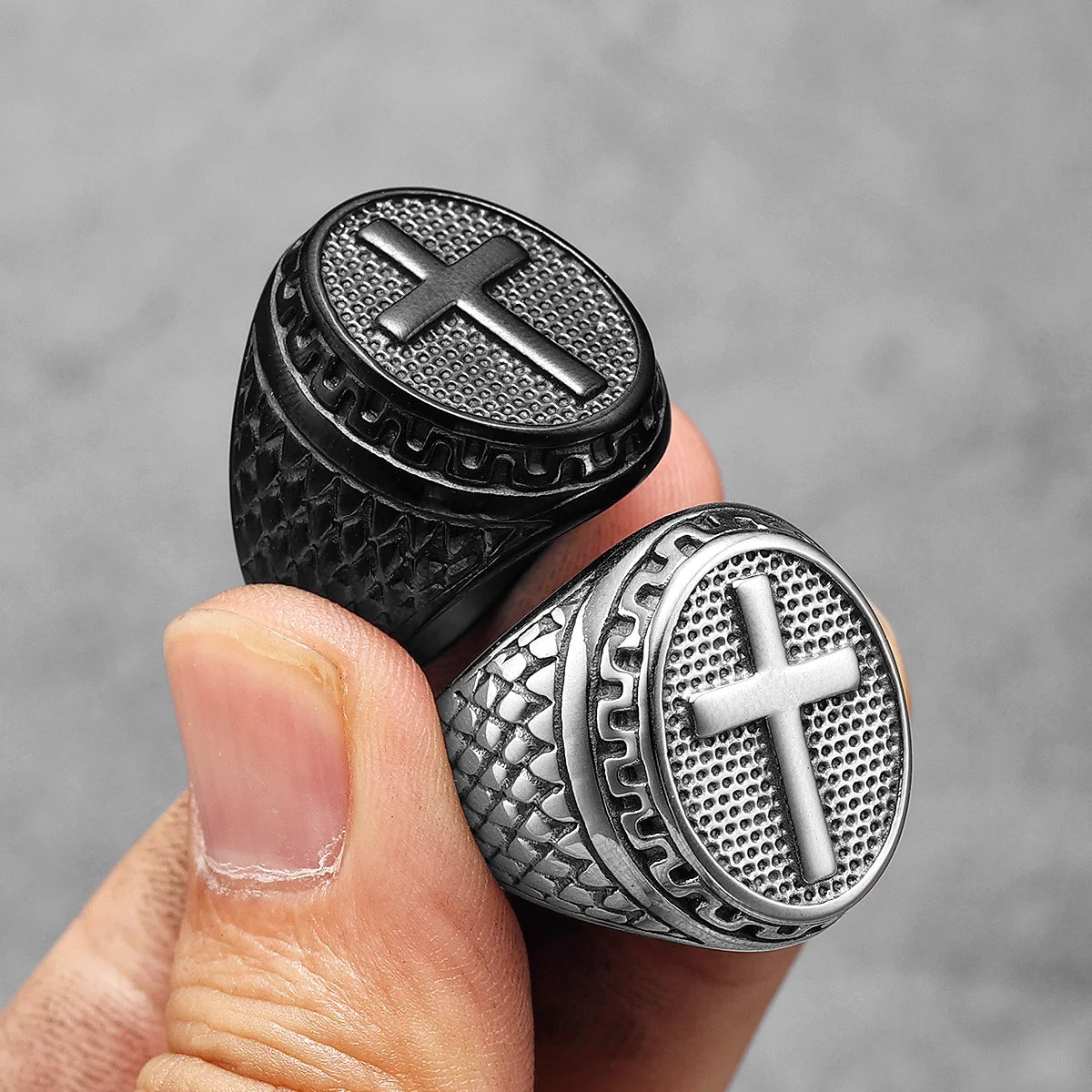 Christian Cross Black Religon Men Rings Stainless Steel Punk Cool Stuff Fashion Accessories Jewelry For Women Gift Wholesale