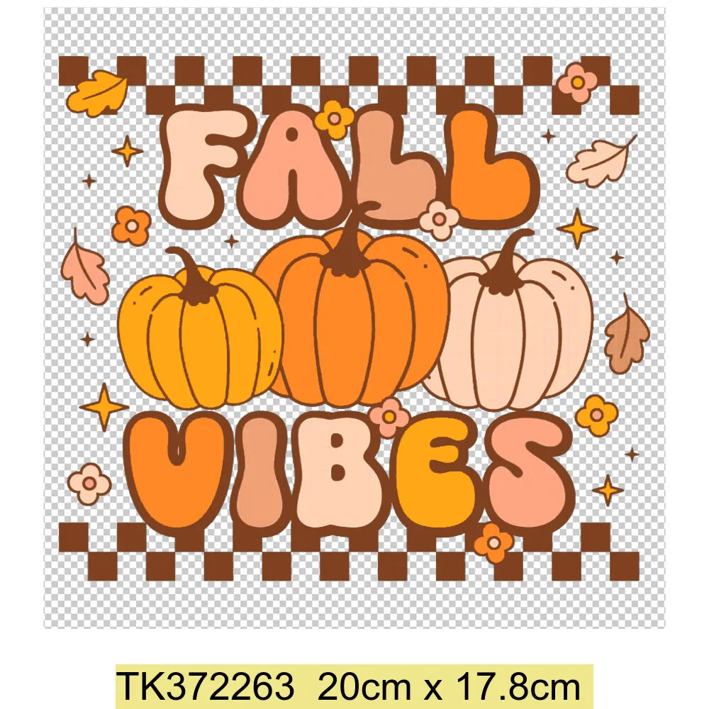 Retro Printing Thanksgiving Iron on Transfers Patches Pumpkin Autumn Heat Transfer Stickers for Clothes Heat Transfers Patches