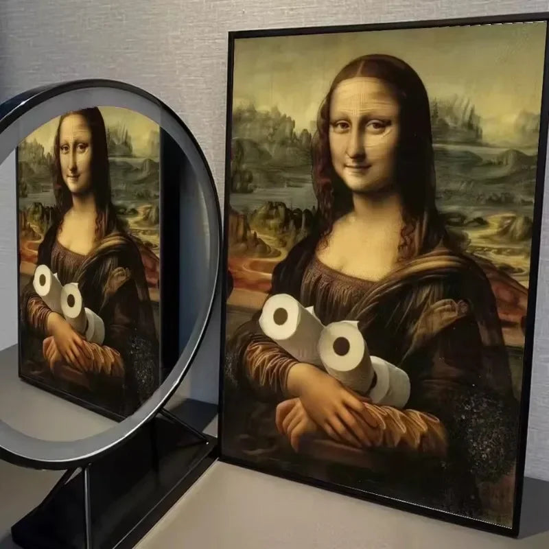 Mona Lisa Bathroom Wall Art Decor Covering Her Nose,Vintage Poster Print Toilet Funny Funny Canvas Painting Wall Home Decor Art