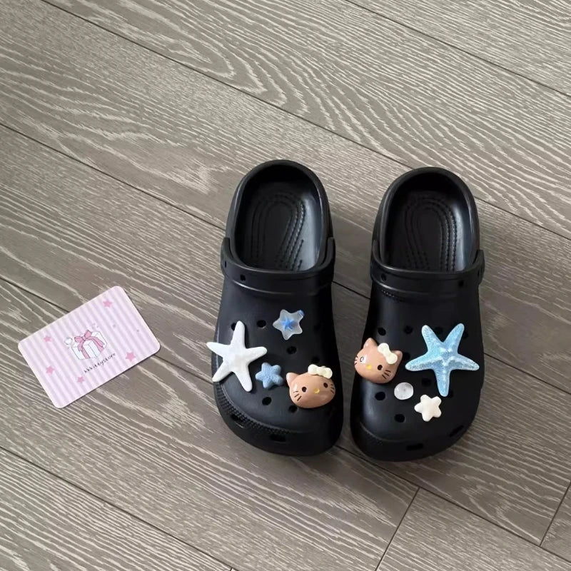 Summer Blue Ocean Theme Beach-Browned Hello Kitty Shoe Charms Starfish Sandal & Clog Decorations Holiday Gift for Women Girls