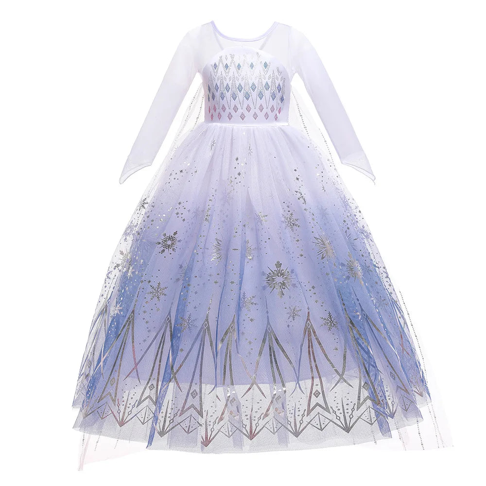 Disney Kid Girls Cosplay Frozen Elsa Mesh Costumes Snow Queen Elsa Princess Long Dress Halloween Party Carnival Clothes Vestido